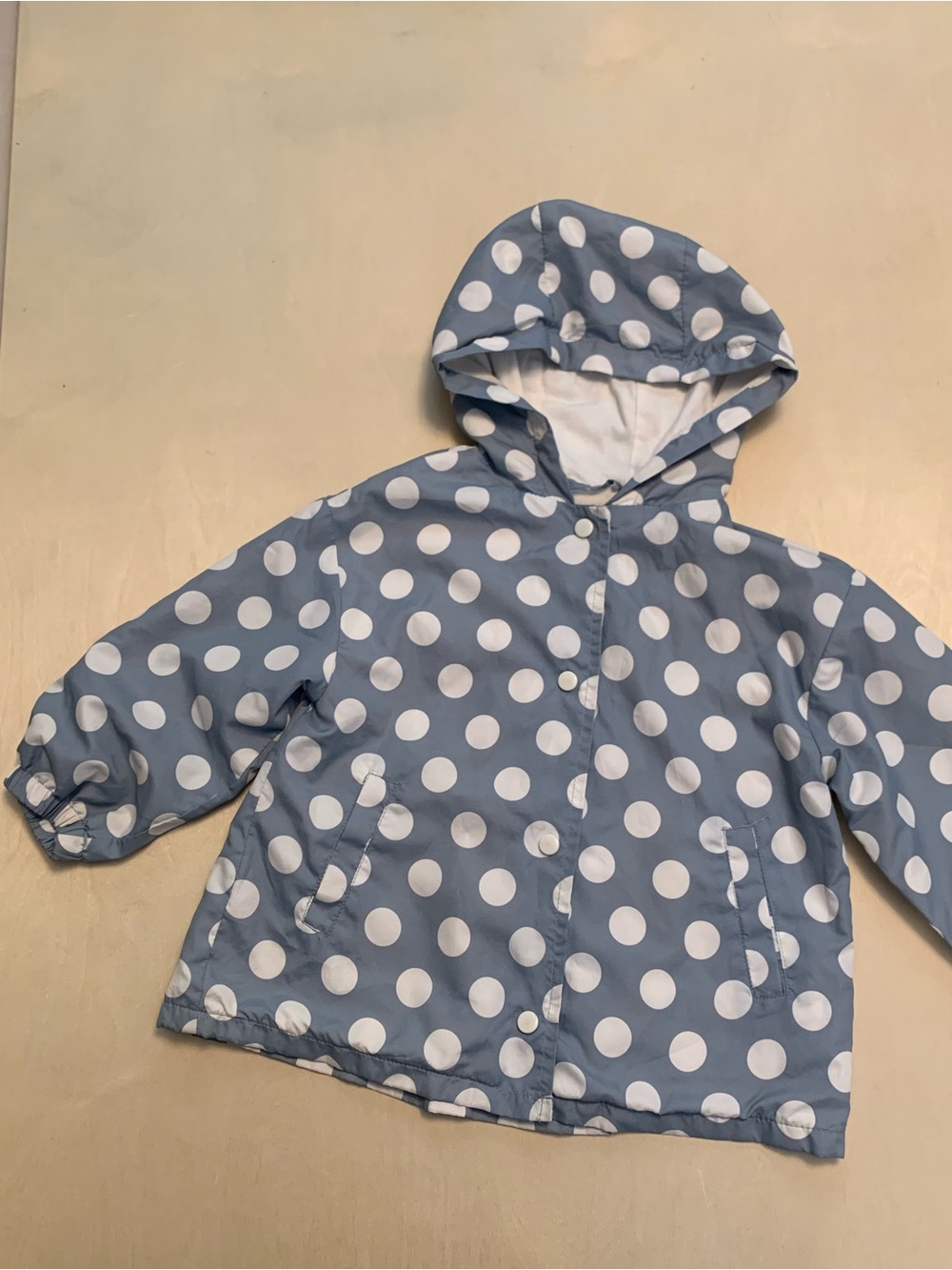Kids Zara Blue & White Polka Dot Hooded Windbreaker Jacket, Size 18-24 Months